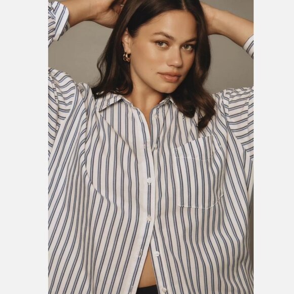 Anthropologie Maeve The Bennet Buttondown Shirt Top Indigo Stripe XS XXS NWT - Picture 8 of 8